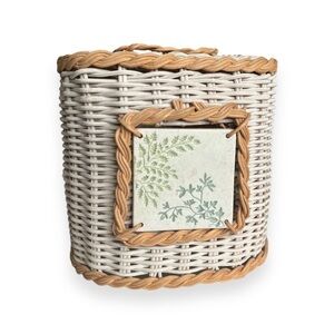Wicker Rattan Tissue Box Square with Ceramic Tile Detail Vintage Boho‎ Bathroom